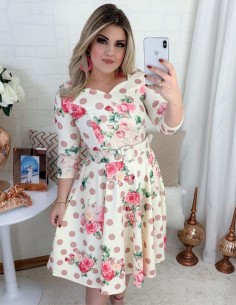 Vestido De Bolinha Floral Bege V01