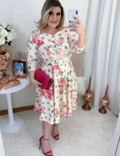 Vestido De Bolinha Floral Bege V01 2