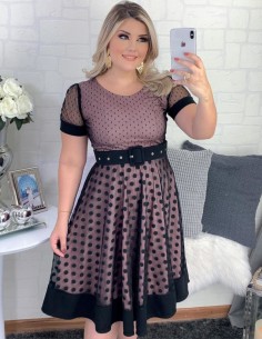 Vestido De Bolinha Tule Preto V03