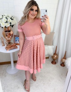 Vestido De Bolinha Tule Rosa V03