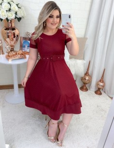 Vestido De Bolinha Tule Vermelho V04
