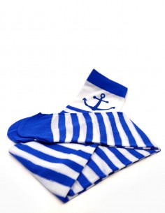 Meia Fantasia Marinheira Retro Vintage Listrada Azul Com Branco 01 2