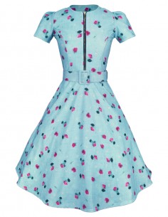 Vestido De Bolinha Floral Ciano V09