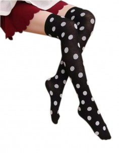 Meia Retro Vintage de Bolinhas Preta com Branca 01