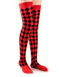 Meias Xadrez Vermelha Retro Vintage Coslplay 01
