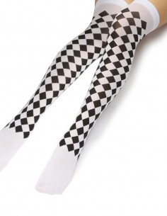 Meias Xadrez Branca Retro Vintage Coslplay 01 2