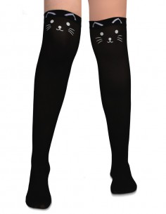 Meia Retro Vintage de Gatinho Gato Gatinha Com Rabo Geek Fantasia Cosplay Boneca Preto 01