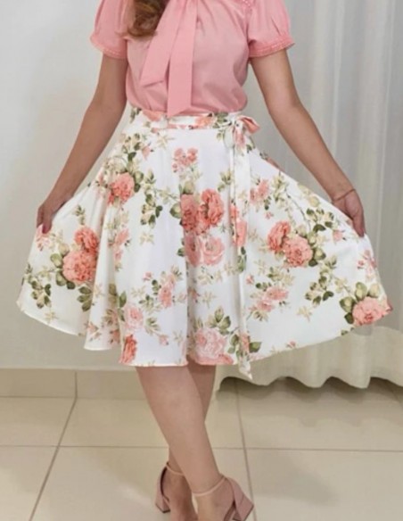 Saia Feminina Floral Flores Retrô Evangelico Vintage 13