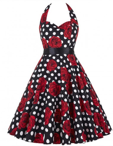 Vestido vermelho com bolinha sales preta